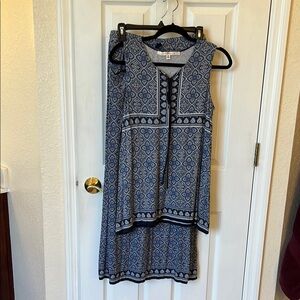 Max Studio Blue and White Maxi Two Piece Top and Skirt - Medium